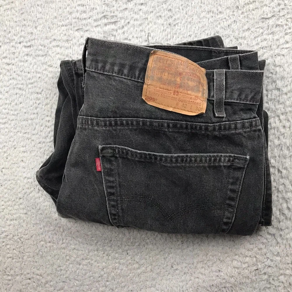 Levis 505 Jeans Mens 42 Washed Black Regular Straight Vintage Denim